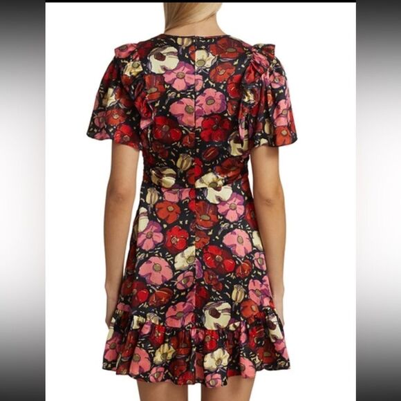 Cinq a Sept Mini Maraschino Pink Dress Ruffle Floral Size 4 - Picture 5 of 10